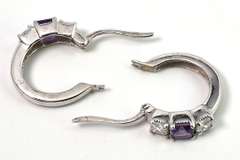 Cute Amethyst & CZ Hoop Earrings in Sterling Silver