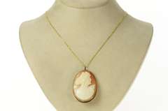 14K Yellow Gold Carved Victorian Lady Shell Cameo Pendant/Pin
