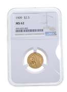 MS62 1909 $2.50 Indian Head Gold Quarter Eagle - Graded NGC