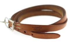 Hermes Brown Leather Silver Hapi Triple Tour Wrap Bracelet