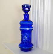 Heavy Cobalt Blue Cut to Clear Crystal Decanter