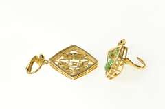 14K Yellow Gold 1960's Jade Ornate Squared Layered Look Clip Earrings