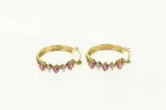 10K Yellow Gold Ruby Diamond Classic Hoom Statement Earrings