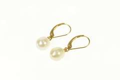 14K Yellow Gold Classic Pearl Dangle Lever Back Earrings
