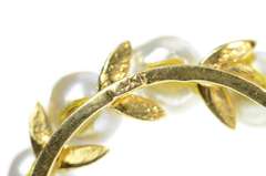 14K Yellow Gold Light Blue Pearl Wreath Statement Pin/Brooch