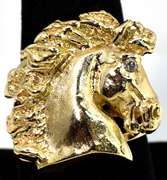 Heavy Horse Ring with Diamond Eye in 14KT Yellow Gold