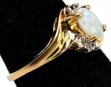 Precious Opal & Diamond Ring in Yellow Gold, Size 4-1/2