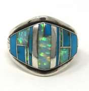 Sterling Silver Signed Opal and Turquoise Ring