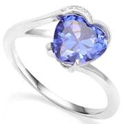 925 STERLING SILVER HEART 8MM LAB TANZANITE & DIAMOND WOMEN RING