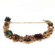 Very Rare Vintage 14KT Nature Motif Bracelet with Mixed Gems in Gold