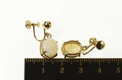 14K Yellow Gold Opal Inset Retro Dangle Screw Back Earrings