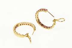 14K Yellow Gold Pink Tourmaline Inside Outside Statement Hoop Earrings