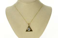 18K Yellow Gold Oval Blue Topaz Solitaire Triangle Statement Pendant