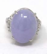 Impressive Platinum Oval Cabochon Shape Cut Lavender Jade Cocktail Ring