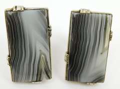 Large Sterling Banded Agate Cuff Links