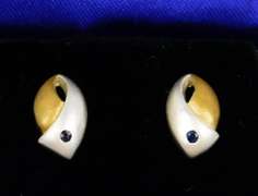 Sterling Ribbon Earrings with Blue Sapphires