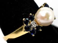 Refreshing Pearl, Sapphire, & Diamond Ring in 14KT Yellow Gold