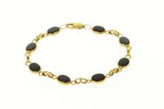 14K Yellow Gold Retro Oval Black Onyx Statement Chain Bracelet