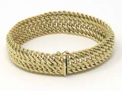 Eyecatching Wide Woven Yellow Gold Bracelet