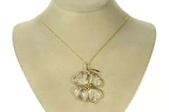 18K Yellow Gold Retro Glass Heart Shamrock Clover Lucky Pendant