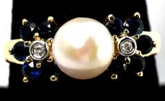 Refreshing Pearl, Sapphire, & Diamond Ring in 14KT Yellow Gold