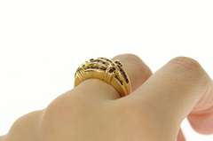 14K Yellow Gold Ornate Ruby Encrusted Row Statement Ring