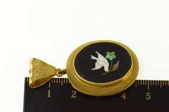 18K Yellow Gold Black Onyx Mosaic Dove Mourning Photo Locket Pendant