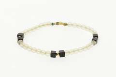14K Yellow Gold Black Onyx Camphor Glass Beaded Bracelet