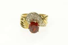 14K Yellow Gold Spessartine Garnet Diamond Swirl Cocktail Ring
