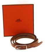 Hermes Brown Leather Silver Hapi Triple Tour Wrap Bracelet