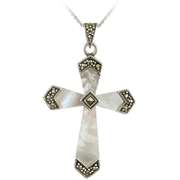 Sterling Silver Mother of Pearl & Marcasite Cross Pendant