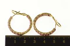 14K Yellow Gold Pink Tourmaline Inside Outside Statement Hoop Earrings