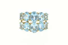14K Yellow Gold Graduated Oval Blue Topaz Tiered Band Ring