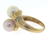 Formal Yellow Gold Double Pearl & Diamond Bypass Ring