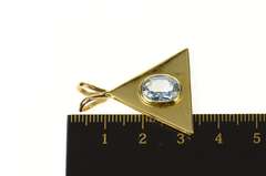 18K Yellow Gold Oval Blue Topaz Solitaire Triangle Statement Pendant
