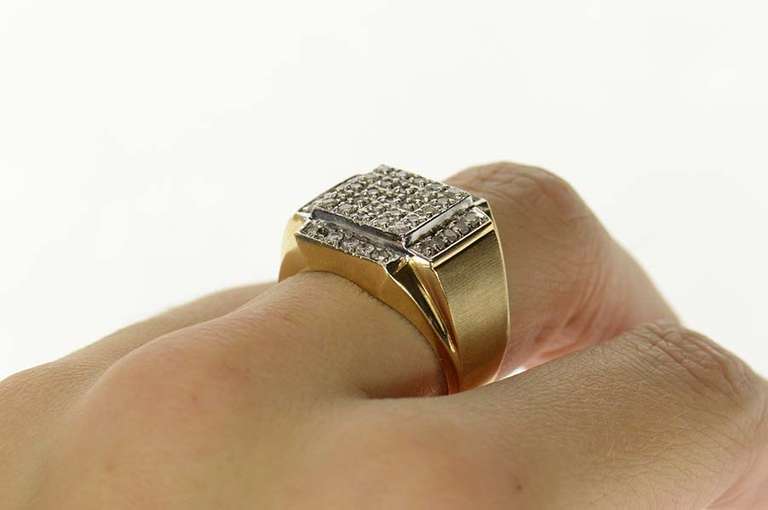 10K Yellow Gold 0.60 Ctw Squared Diamond Men's Statement Ring