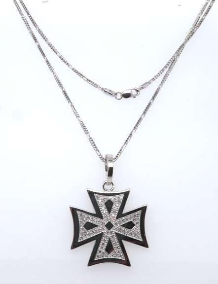 Strong Pave Diamond Cross White Gold Necklace