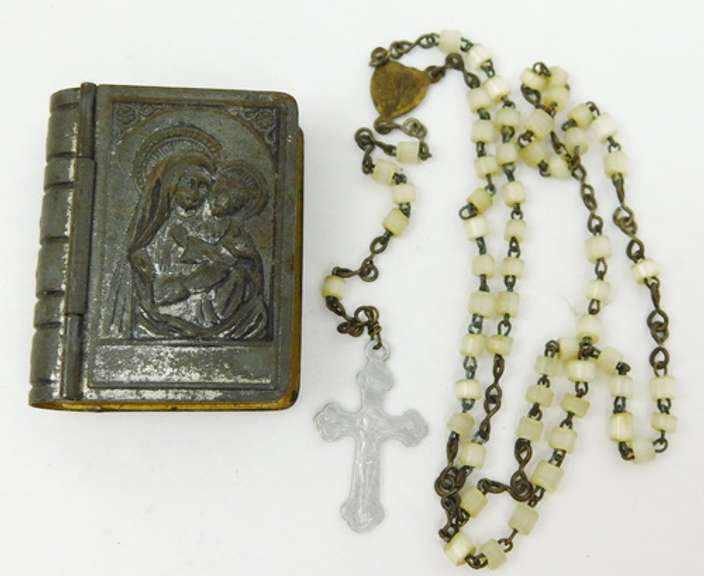 Old Child's Rosary Box & Glass Rosary