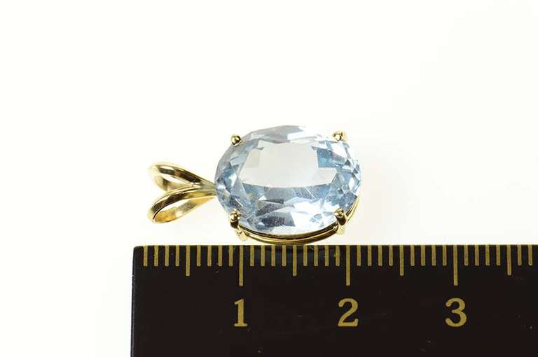 14K Yellow Gold Oval Blue Topaz Solitaire Classic Statement Pendant