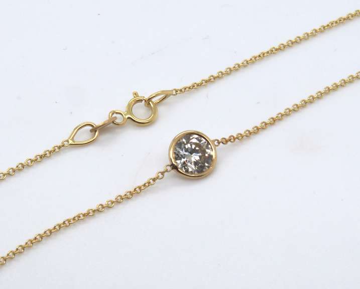 Pleasing Bezel Set Diamond Pendant on Chain Necklace
