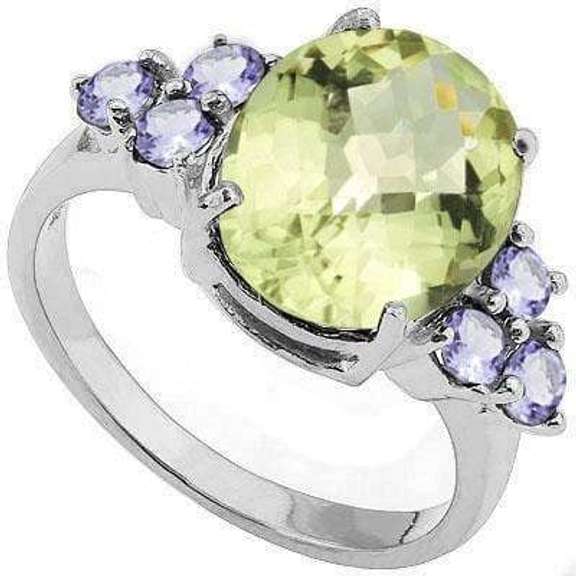 3.26 CT GREEN AMETHYST & 1/4 CT TANZANITE 925 STERLING SILVER RING