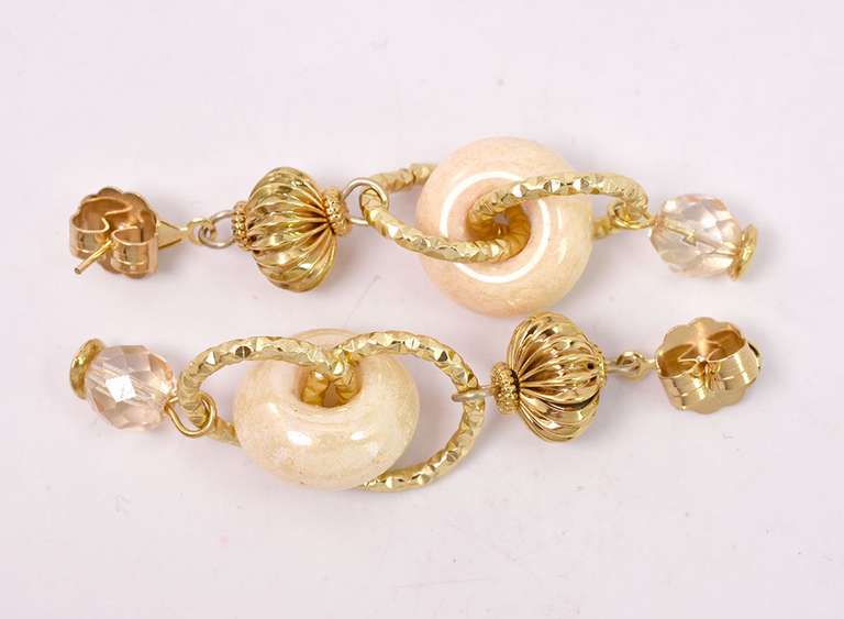 Beautiful Italian Made Hand Blow Art Glass with Gold and Gold Plated Links Bracelet and Earrings