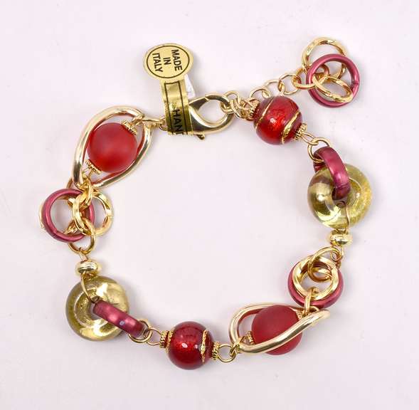 Darling Italian Made, Hand Blown Art Glass and Gold Links Bracelet and Earrings