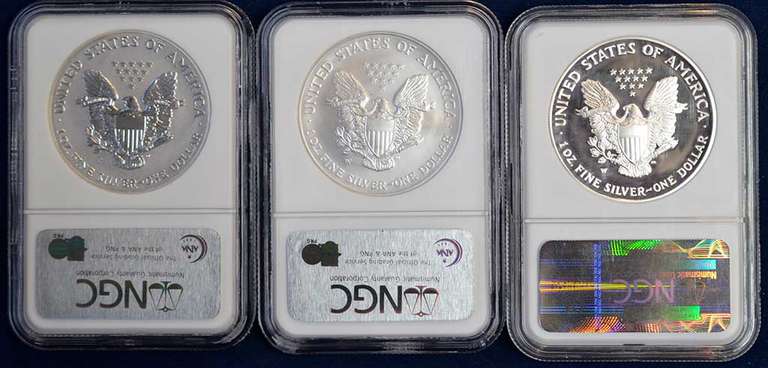 2006 American Silver Eagle Set NGC MS70, PF70, PF70 Ultra Cameo.