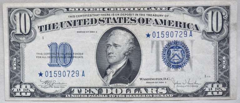 $ 10 1934 C Star Silver Certificate