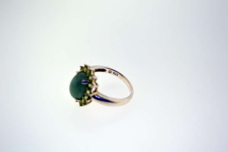 Sterling Silver Jade And Peridot Halo Ring