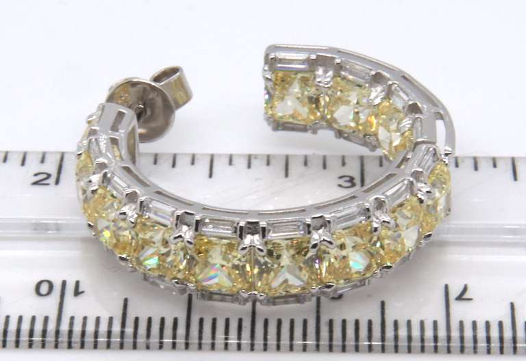Sterling Silver Yellow Cubic Zirconia Hoop Earrings