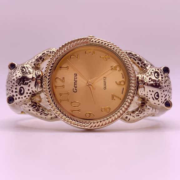 18kt Gold Plated Leopard Geneva Bangle Watch
