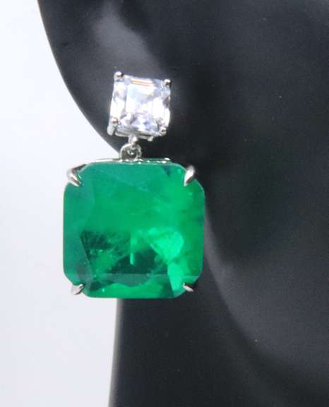 Green Cubic Zirconia Sterling Silver Dangle Earrings