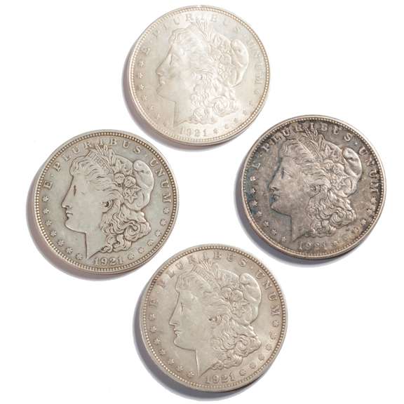 4 1921 Morgan Dollars